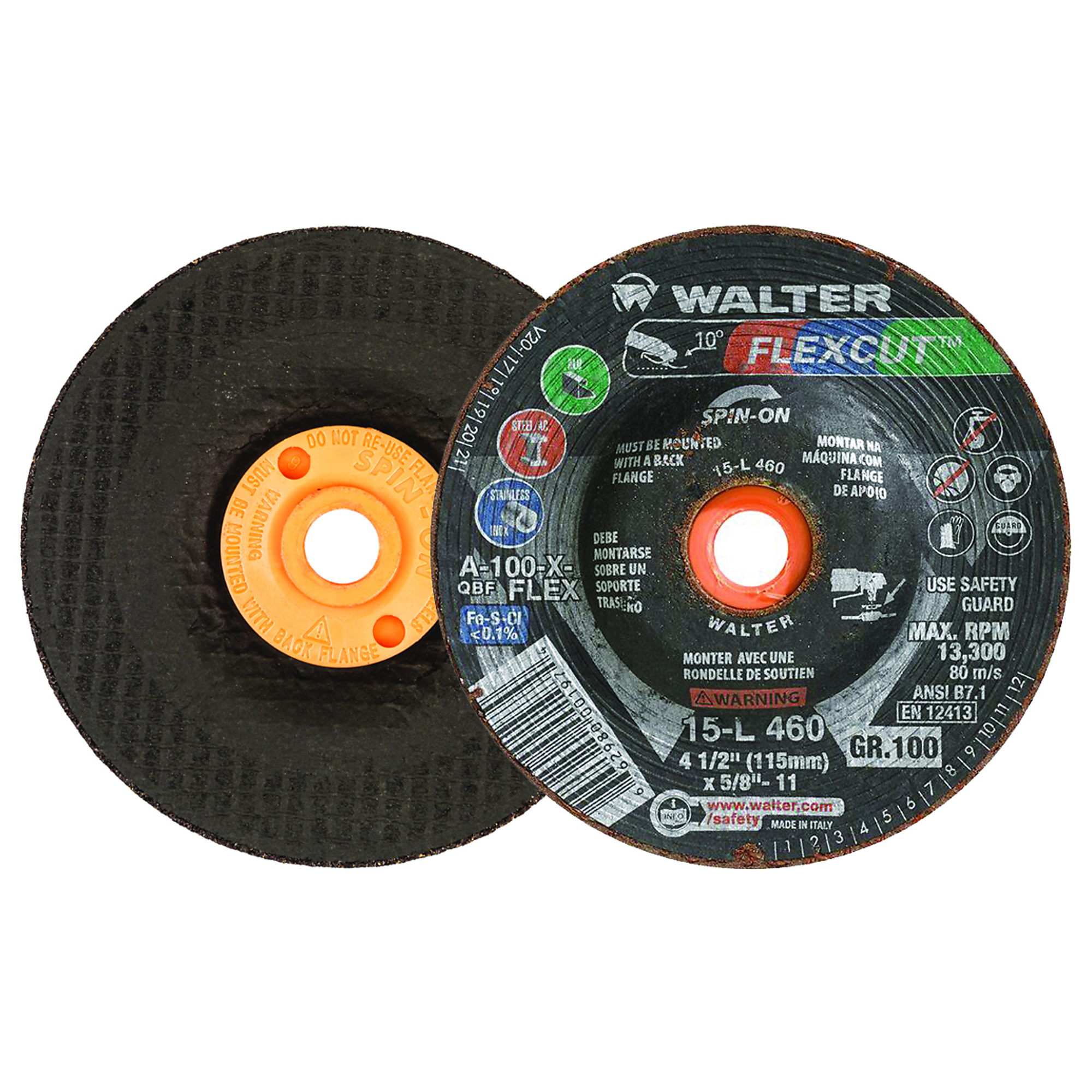 Walter Flexcut Spin-On Angle Grinder Grinding Wheels — 4.5in., GR100, 25 Pcs, Model# 15L460